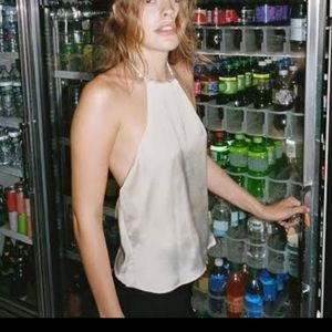 NWT Zara Cream Satin Halter with Rhinestone Neck, Size M